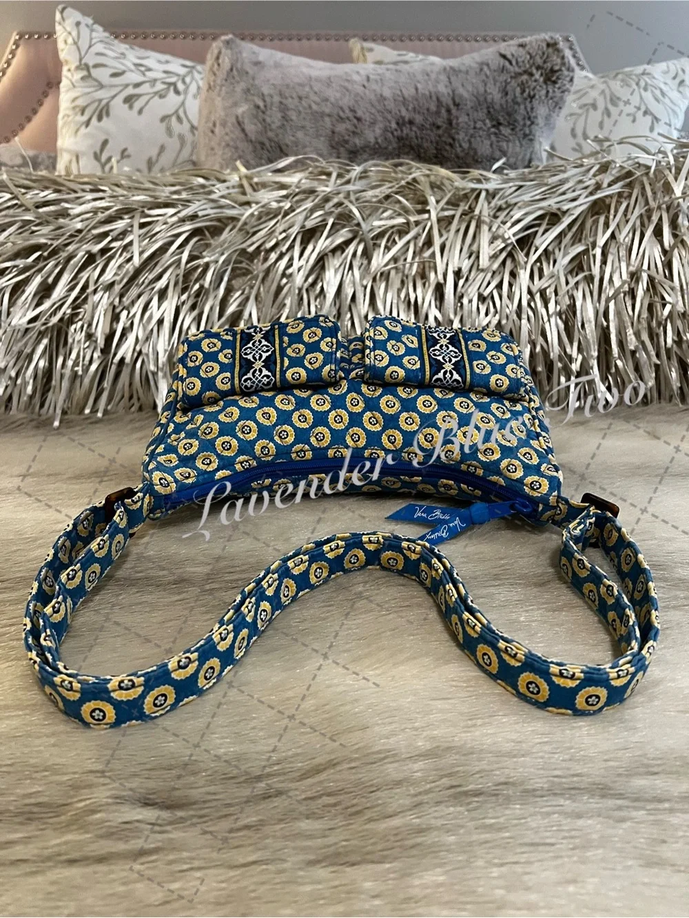VERA BRADLEY Riviera 2008 Libby Crossbody Purse Shoulder Bag Blue Yellow Y2K